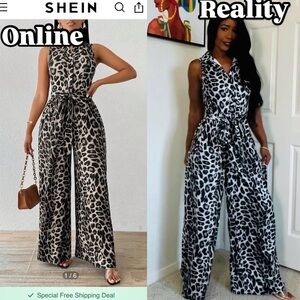 SHEIN Black and White Animal Print Jumpsuit
